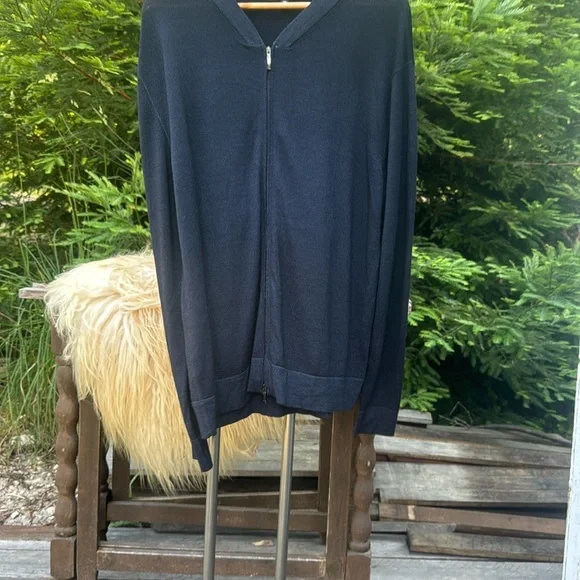 NWOT Robert Barakett 100% Marino Wool Full Zip Up Lightweight Cardigan Navy XXL